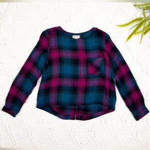 Cloth And Stone (Anthropologie) Women's Top Multicolored Plaid Lace Up Back M